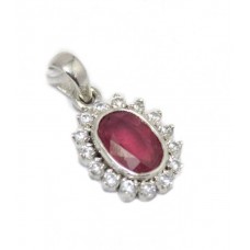 Pendant Sterling Silver 925 Natural Red Ruby & Zircon Stone Women Handmade C645